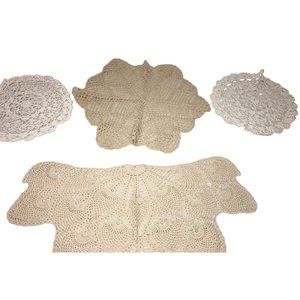 Set of 4 White/Cream Colored Handmade Crocheted Table Placemats/Doilies